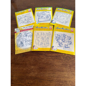 Vintage Aunt Martha’s Hot Iron Transfers Lot of 6 Embroidery Floral Kittens Bird